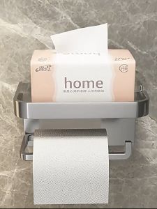 Tempat Tisu Toilet Bebas Pukulan Rak Organizer Ponsel Kertas Gulung Toilet Kamar Mandi Terpasang Di Dinding Aluminium Tissue Roll Holder Rak Penyimpanan Handphone
