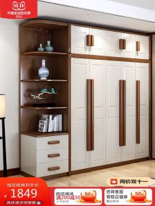New Chinese Style Solid Wood Wardrobe For Home Master Bedroom Wardrobe Solid Wood Wardrobe Three Doors Four Doors Oak Wardrobe Log Side Cabinet