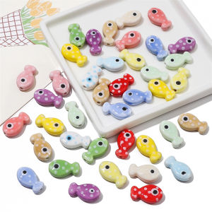 11x19mm 2 cái/túi gốm vẽ tay chấm bi hai mặt hạt cá nhỏ cho vòng đeo tay bông tai tự làm trang sức Làm Vòng Cổ