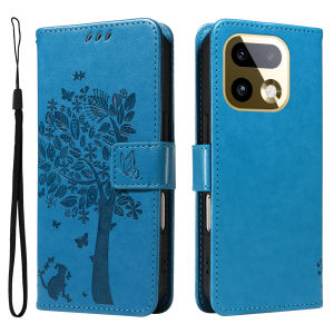szhaiyu | Leather Wallet Card Holder Flip Case for Realme 14 14T 14X 15 15X 15T 16 Note 70 C100 C85 C83 Pro Plus Cat Tree Embossed Design