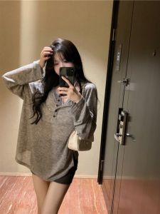 Áo Thun Nữ Cổ Chữ V Mỏng Mùa Hè Chống Nắng Dáng Rộng Tay Dài Màu Trơn Phong Cách Hàn Quốc Thường Ngày