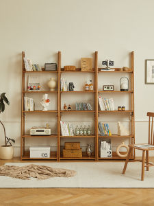 Solid Wood Bookshelf Desk Combination Living Room against the Wall Storage Display Cabinet Multi-layer Bedroom New Style Bookcase