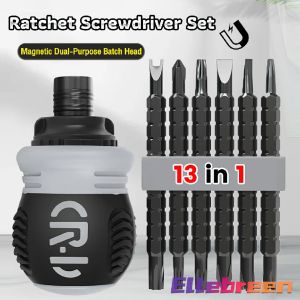 13 in 1 Ratchet Screwdriver Set Alloy Steel Magnetic Dual-Purpose Batch Head Telescopic Screwdriver