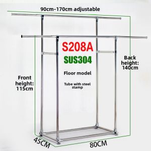 Thickened 304 Stainless Steel Double Rod Wheel Clothes Drying Rack Stand Balcony Retractable Clothes Drying Rod Quilt Hanging Rack