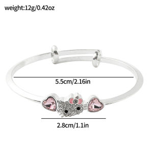 Sanrio | Cute Hello Kitty Crystal Bangle Zinc Alloy with Sparkly Rhinestone Kitty Head Silver Tone Adjustable Wristband
