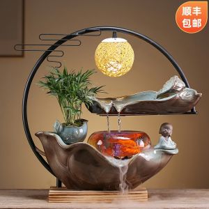 Creative Home Water Fountain Bring In Wealth and Treasure Desktop Living Room Office Decorations Leading Elders Gift Ceramic Ornaments