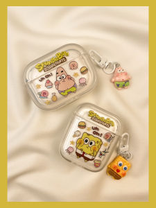 Cartoon SpongeBob Burger Fries AirPods Protective Case Wireless Bluetooth Earphone Shell Compatible with Apple AirPodPro 2nd Gen 5th Gen
