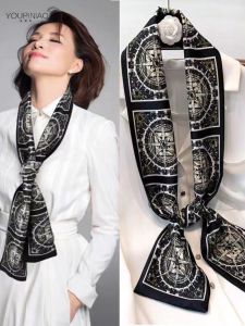 Spring Autumn New Style Womens Thin Long Narrow Silk Scarf Fashionable Decorative Bow Tie Shawl Lightweight Korean Version