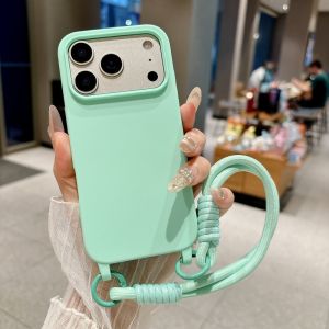 Liquid Silicone Wrist Strap Candy Case for iPhone 18 17 Air 16 15 14 13 Pro Max Plus Lanyard Shockproof Anti-Loss Soft Cover