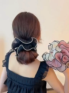 YAHOOO Scrunchie Hair Tie with Ruffled Design Pleated Chiffon Hair Tie Womens Korean Fashion High Ponytail Hair Tie