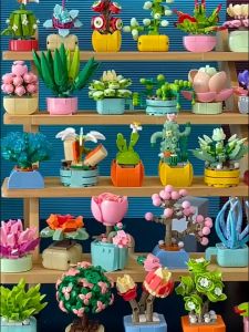 produk baru Flower Block Succulent Pot DIY Mainan Balok Buket 3D Puzzle Bricks Hadiah