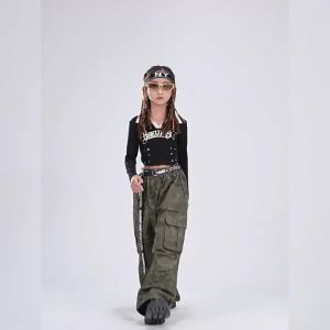 ชุดเต้นแจ๊สสำหรับเด็กผู้หญิง กางเกงคาร์โก้ลายพรางทันสมัย แฟชั่นโชว์เด็ก เสื้อผ้าสตรีทฮิปฮอป 3.10