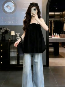 Ge·an·fei | Áo Crop Ngực Trắng Thiết Kế Không Quai Cho Mùa Hè