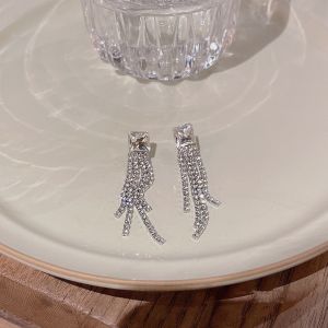 S925 Silver Needle Long Pendant Zircon Tassel Earrings Elegant Holeless Clip-On Trendy Fashion Jewelry Ear Cuffs for Women