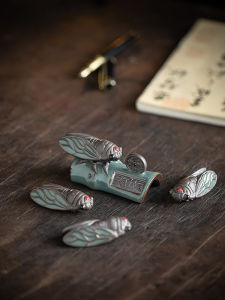 Surprise Little Golden Cicada Tea Pet Ornament Brother Kiln Crackled Can Cultivate Tea Play Tea Tray Decorative Accessories Tea Set Accessories Pen Holder