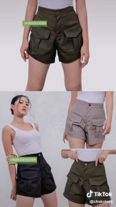 Hot Pant Celana Cargo Wanita Celana Pendek Haigwaist Korean Style
