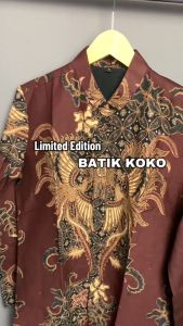 BATIK PUTRA JAWA Koko Yudistira Burgundy Koko Batik Pria Slimfit Bahan Katun Premium Lapis Furing