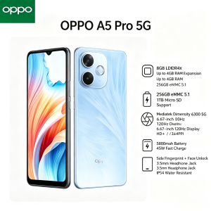 OPPO | OPPO A5Pro 2026 Smartphone 6.5 HD+ Waterdrop Screen 8GB RAM 256GB ROM Dual SIM Helio P35 Chipset 4000mAh Battery New Model