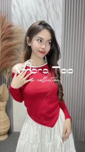 DX FASHION - AMORA RIBBON TOP KNIT RIB / ATASAN KNIT WANITA KOREAN TOP BASIC LONG SLEEVE-PN