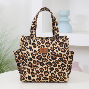 Retro Leopard Print Handheld Cloth Bag Large Capacity Lunch Box Storage Bag Commuting Work Portable Handbag DliU Brand