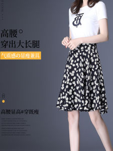 Floral Print Chiffon Skirt High Waist A-Line Midi Mini Fresh Country Style with Inner Lining Summer 2022 Polyester Blend