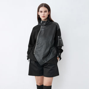 SDEER | Standing Collar Lettering Irregular Short Coat