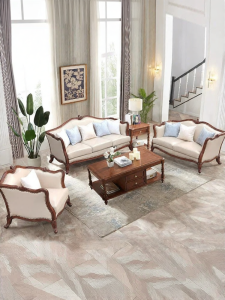 Luxury American European Style Leather Wood Sofa
