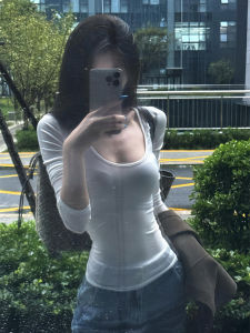 Chic Korean Style Long Sleeve Slim Fit U-Neck T-Shirt Womens Casual High Waist Tight Top Trendy White Spring Autumn