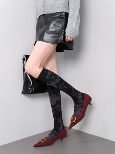 Weekend Picnic Early Autumn New Chinese Style National Trend Simple Leaf Pattern Design Knee-high Socks White Enhancing