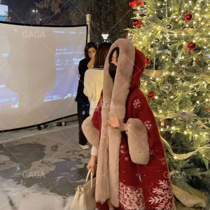 Womens Knitted Shawl Coat Casual Commute Style Thickened Autumn Winter Outerwear Red Woolen Coat Versatile New Years Outfit