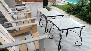 Anusarin Steel Table and Tile Top in White Tone 61x61x57 cm - โต๊ะเหล็กท็อปกระเบื้องโทนสีขาว 61x61x57 ซม