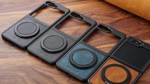 Ốp Điện Thoại Di Động Giả Da SUTENI Có Nam Châm Sạc Không Dây 360 Độ ° Giá Đỡ Xoay Đa Năng Cho Samsung Galaxy Z Flip 7/6/5