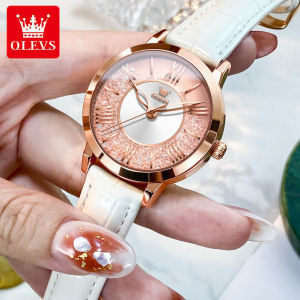 Top Brand OLEVS Temperament Watch For Women 2025 New Waterproof Original Skeleton Hands Quicksand Dial Elegent Roman Scale Girl Gift Leather Watch Band Quartz Watch