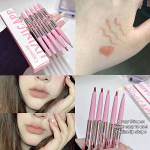 Lip Shadow Liner Pen Matte Lipstick Base Silver Tube Waterproof Lasting Lip Contouring Non-stick Cup Lipliner Pencil With Brush