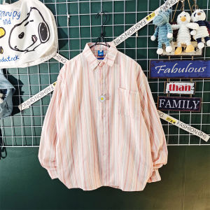 Hong Kong Style Trendy Brand Loose Stripes Shirt Mens Long Sleeves Fancy Handsome Japanese Loose Loose Fashion Shirt Coat Mens Clothing