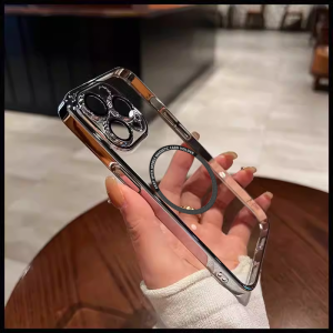 Purple Plated Frame Magnetic Suction Ring Phone Case Transparent Protective Cover for Xiaomi Note12 Ultra Redmi K60 K70 pro K50 K40s