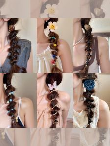 Fashionable Bubble Braid Hair Ties Womens New Style High-End Feeling Simple Tail Braid Phone Line Elastic Hair Bands