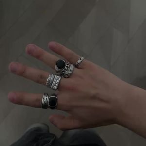Salircon 8 Pcs Gothic Punk Silver Color Ring Set for Men Creative Irregular Geometric Finger Rings Steampunk Jewelry Accesorios