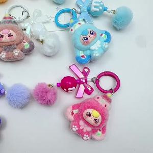 1PC Creative PVC Cute Big-Eared Heart Plush Toy Keychain Pendant For Women Stylish Cartoon Bag Charm Car Keychain Jewelry Gifts