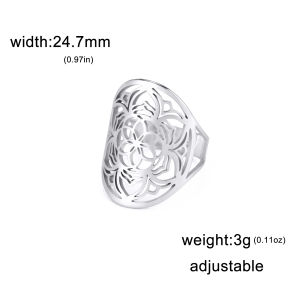 Skyrim Flower of Life Stainless Steel Adjustable Ring Womens Fashion Retro Talisman Ring Mothers Day Gift Jewelry Gift