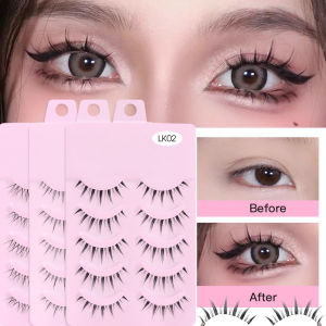 5 Pairs Women Brown Faux Mink False Eyelashes 3D Volume Long Thick Natural Fake Eyes Lashes Korean Fluffy Messy Manga Eyelash Beauty Makeup Lashes Extension Tools