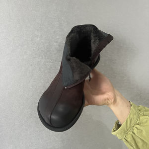 รองเท้าบูทมาร์ตินหนังวัวแท้หัวมนทรงหัวมนแบบมีซิปด้านข้างพื้นแบนฤดูใบไม้ร่วงและฤดูหนาวใหม่สำหรับผู้หญิง