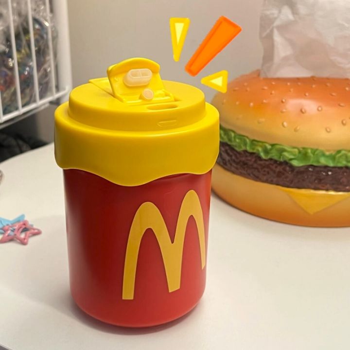 McDonald's Water Cup Good-looking Girls Cup with Straw 304 Stainless Steel Minimalist Ins Style Coffee Cup Student Double Drink Cup