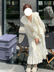 Fall French Coastal Vacation Long Sleeve Dress Women Design Sensation Gentle Sweet Temperament Midi Skirt A-Line Silhouette