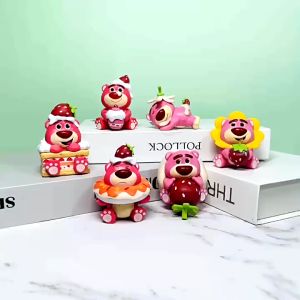set 6 con Mô hình nhân vật gấu dâu.Tượng đặc PVC gấu Lotso dễ thương cho các bạn trang trí xe hơi tiểu cảnh terrarium DIY Móc Khóa.