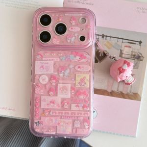 Sanrio | Cute Double Layer Collage Melody Lens Protection Case For iPhone 17 16 15 14 Pro Max 17 TPU Shockproof Glitter Back Phone Cover