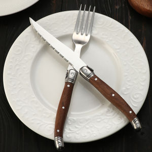 High-End Western Steak Knife with Sharpened Sawtooth Design Premium Rosewood Handle Dinnerware Set for Hotels 304 Stainless Steel