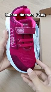 Sepatu Sekolah Anak Perempuan Usia 4 5 6 7 8 9 Tahun Pink Perekat Sneakers Kets Olahraga PAUD TK SD Tanpa Tali Perekat New Era Era Baru