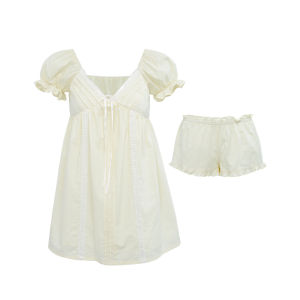 audwyn | Floral Collar A-line Bubble Sleeve Dress Two-piece Set