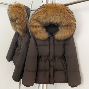 Hooded Real Fur Duck Down Jacket Warm Long Sleeves Female Outerwear New Real Fox Fur Down Coat Autumn Winter Women Puffer Jacket